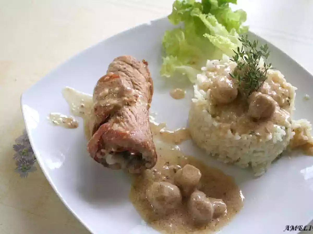 ROULADE DE PORC AU JAMBON, MOUTARDE ET CANTAL