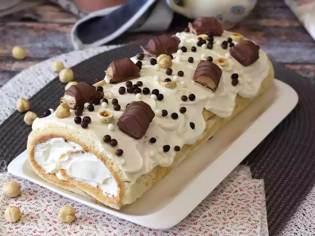 Roulé facile goût Kinder Bueno, parfait comme gâteau d'anniversaire ou comme bûche pour Noël! - photo 4