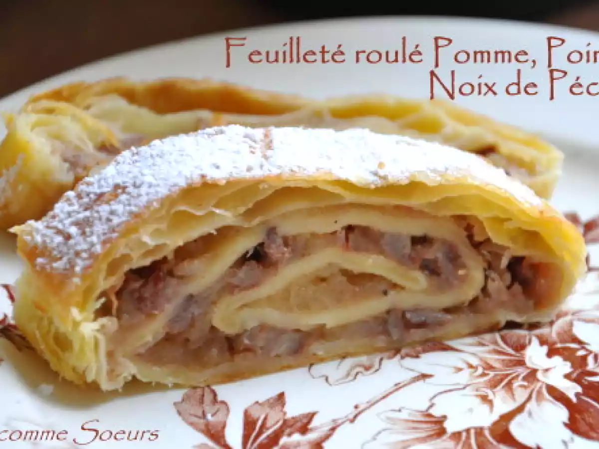 Roulé pomme-poire aux noix de pécan, crème anglaise minute