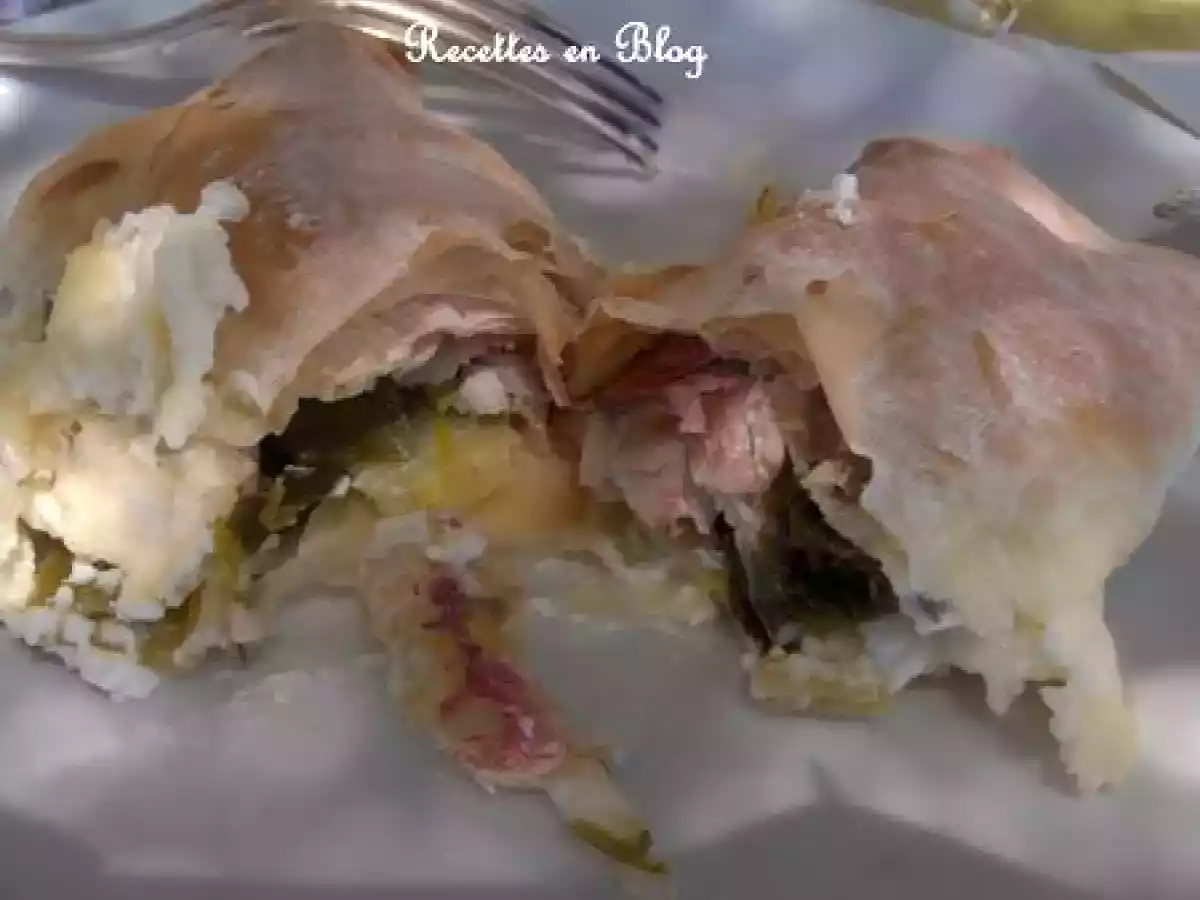 ROULEAUX DE BRICKS AUX ROUGETS ET POIREAUX A LA CREME