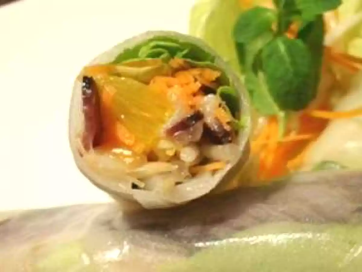 Rouleaux de printemps à l'orange et magret séché, sauce gingembr - photo 2