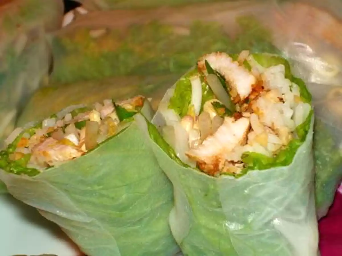 Rouleaux de printemps au poulet saté, noisettes et cacahuètes vite faits bien faits