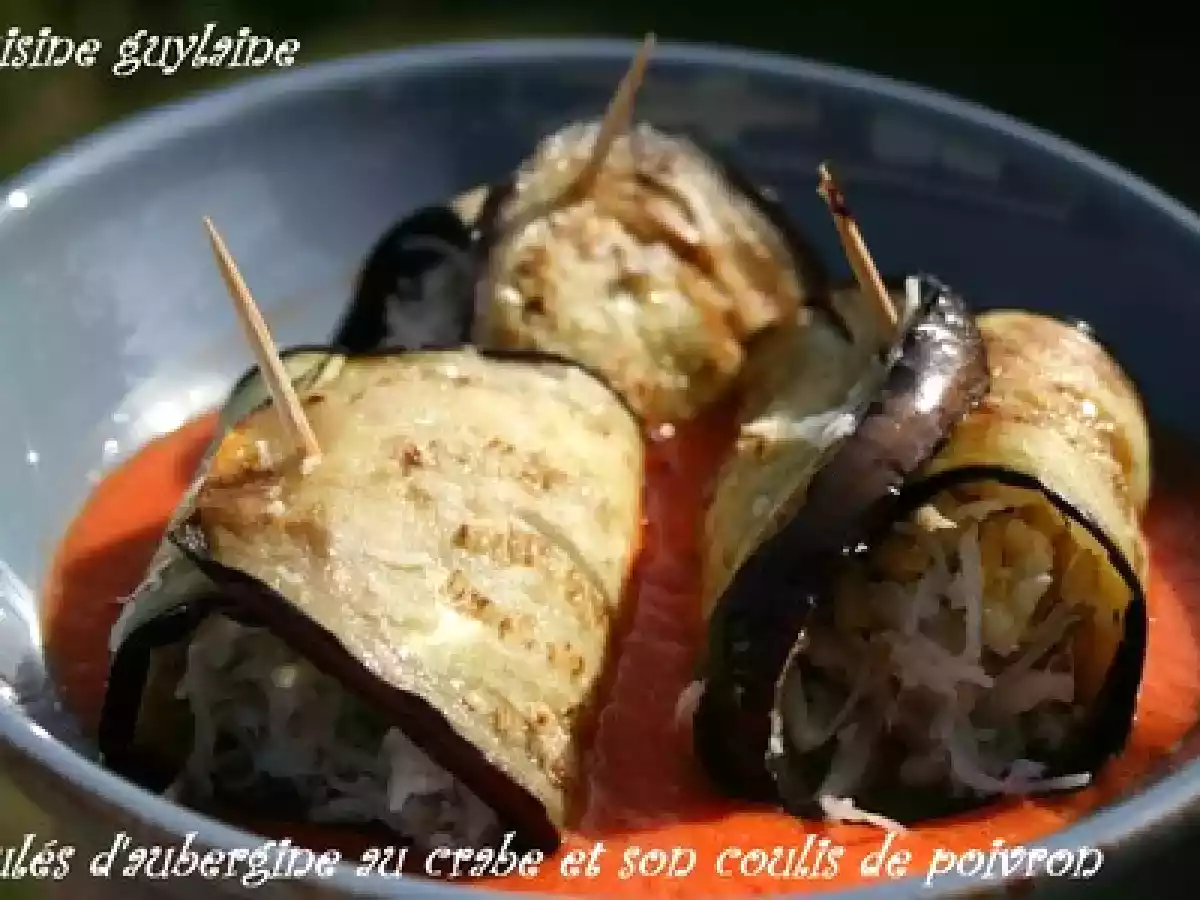 Roulés d'aubergine au crabe et son coulis de poivron - photo 2