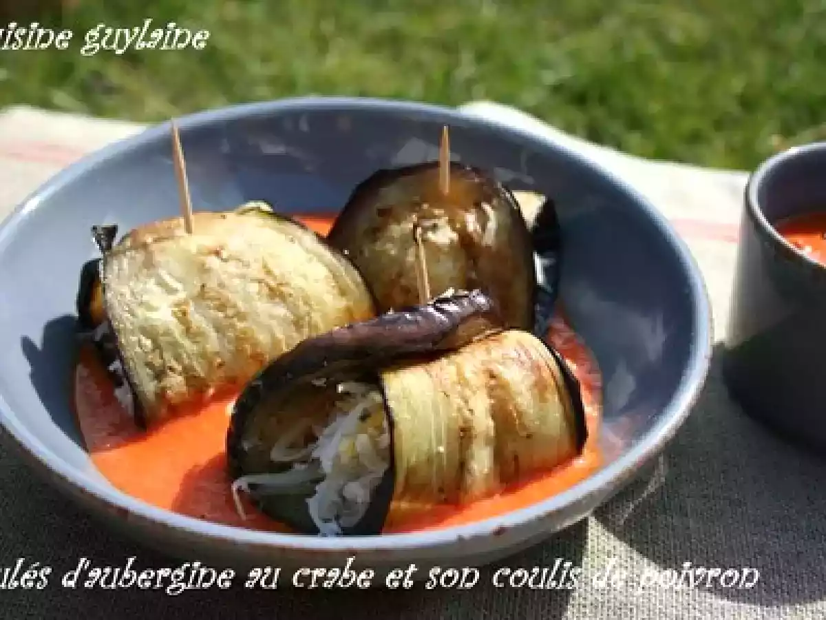 Roulés d'aubergine au crabe et son coulis de poivron - photo 4