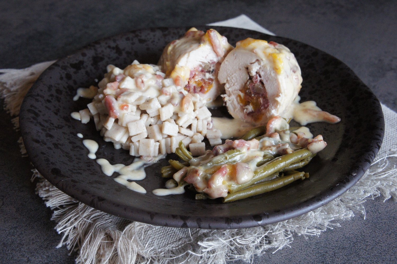Roulés de poulet farcis aux lardons fumés et aux fruits secs Recette