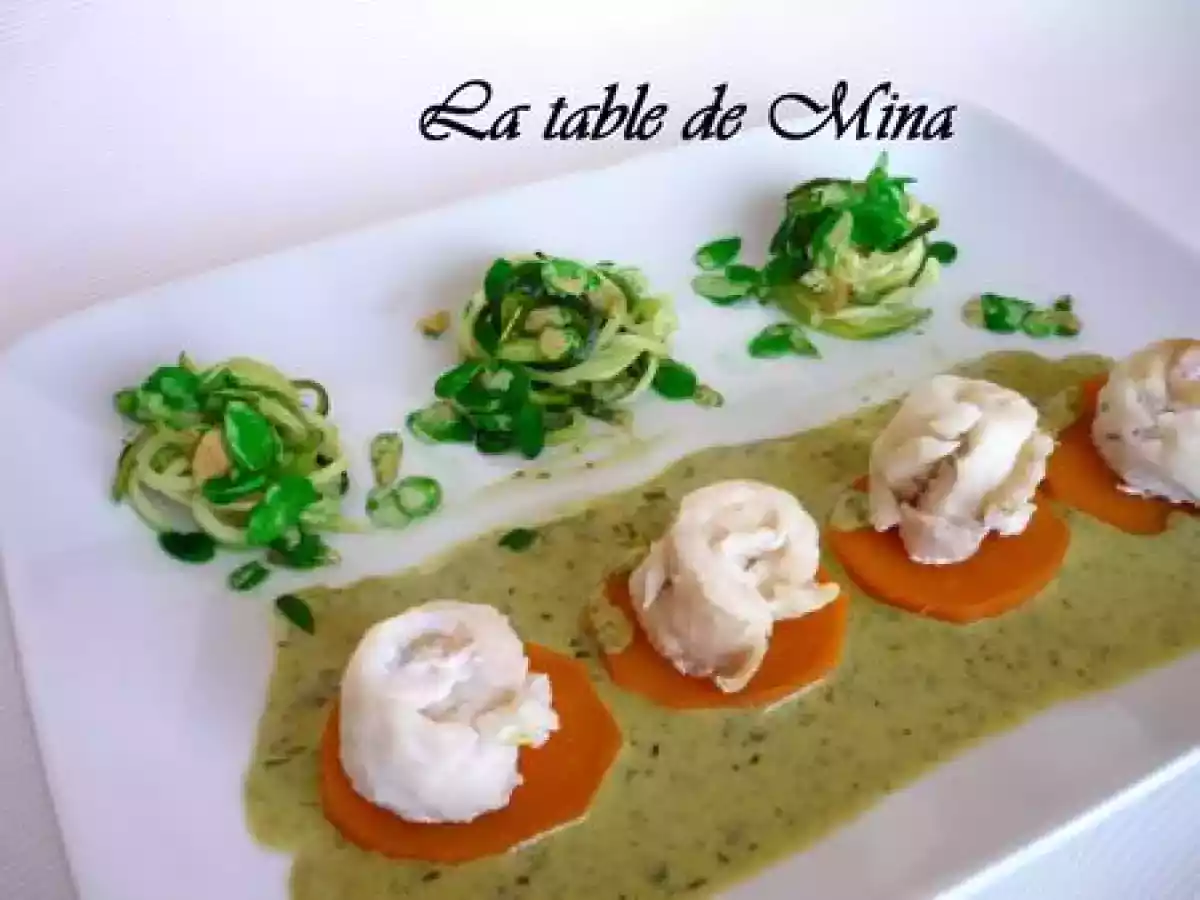 Roulés de sole, crème à l'oseille et spaghettis de courgettes + patates douces