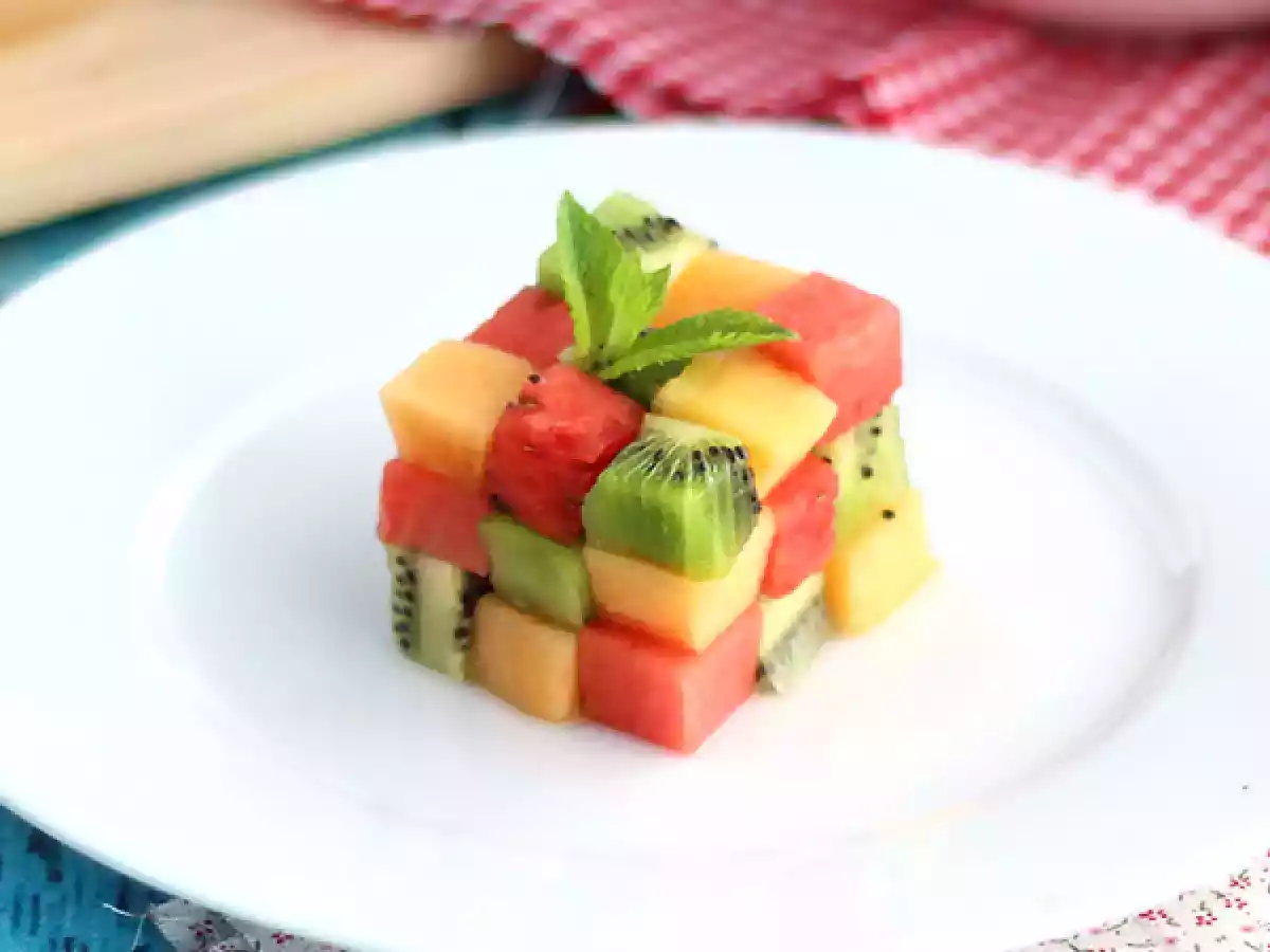 Rubik's Cube de fruits, la salade de fruits design