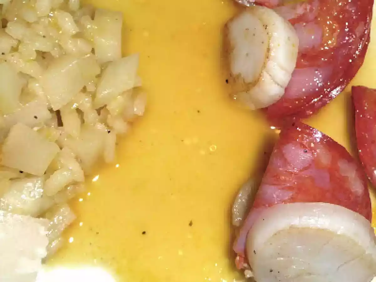 Saint-Jacques au chorizo - risotto au topinambour et à l'orange