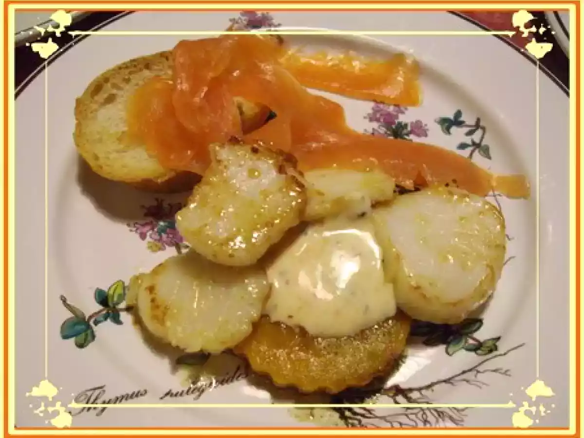 Saint Jacques et Potiron poélés, Sauce Clémentine, Basilic et Gingembre