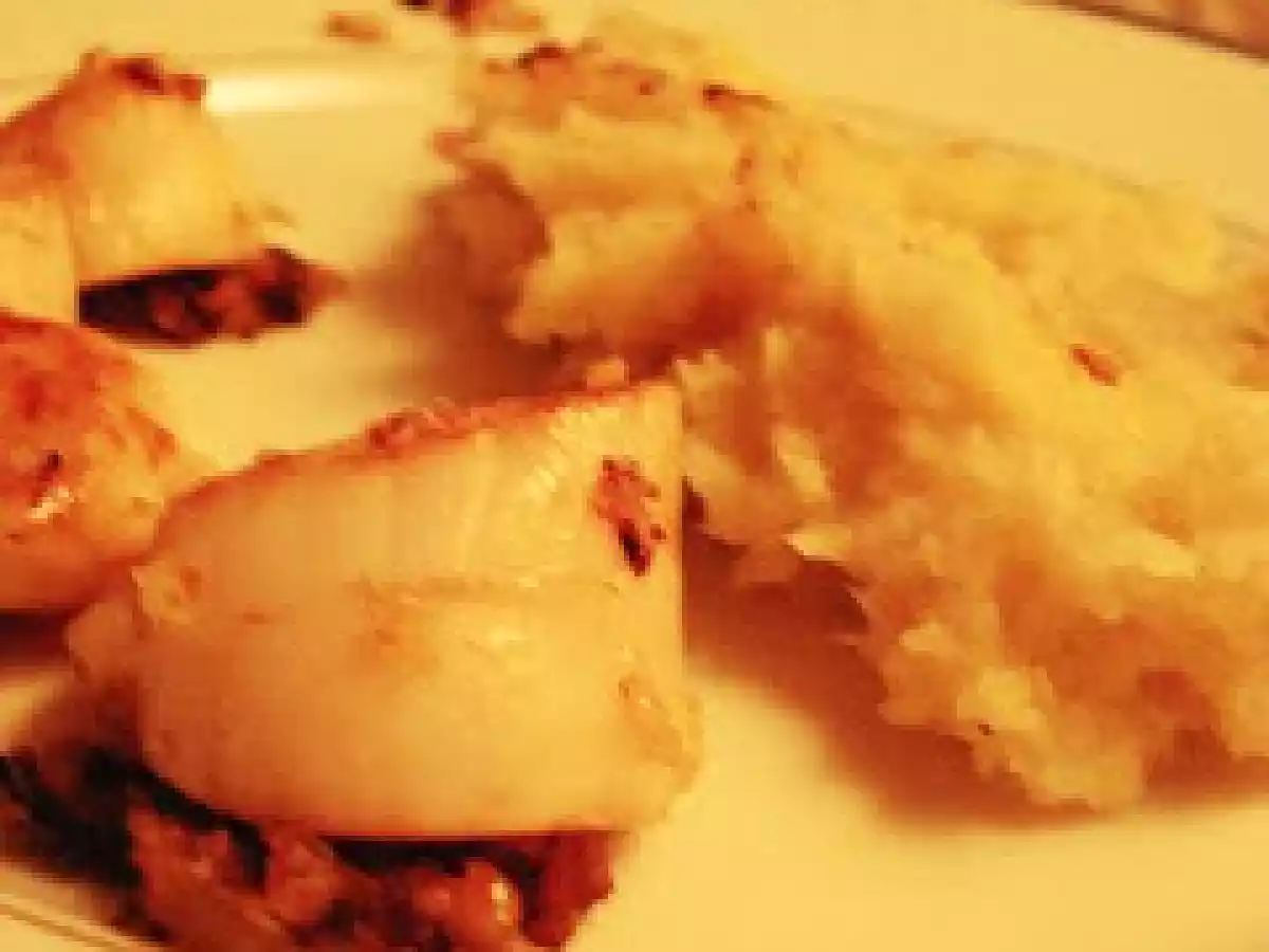 Saint-Jacques poêlées et écrasé de panais et topinambours, risotto aux truffes