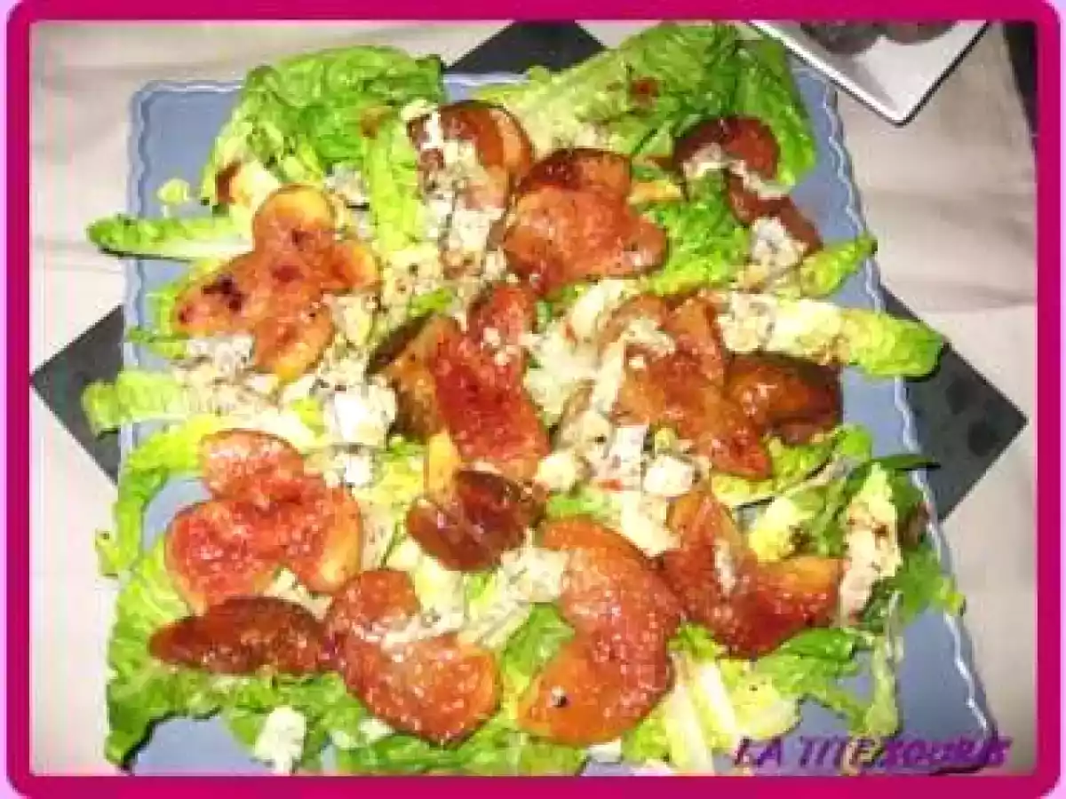 Salade aux figues roties, gingembre et bleu de bresse