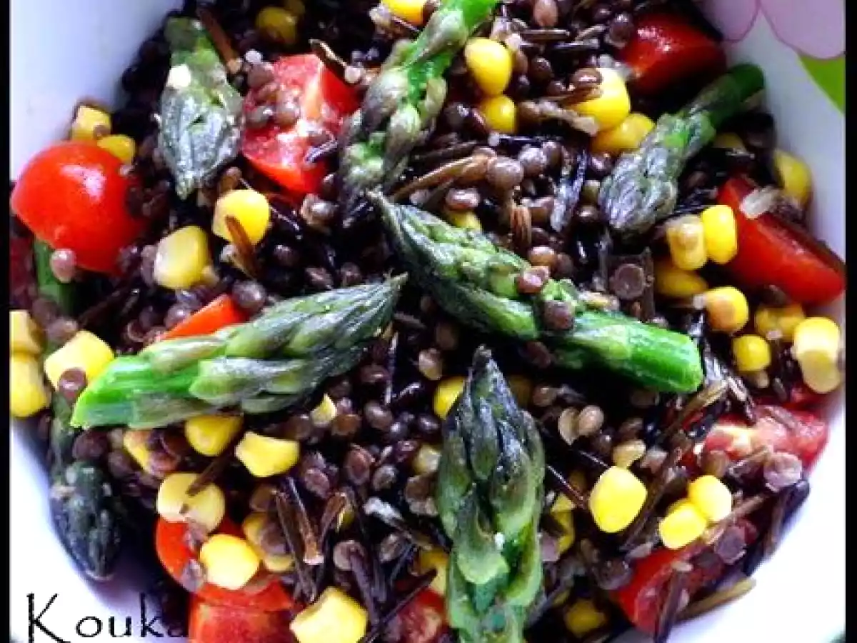 Salade beluga, riz sauvage et asperges