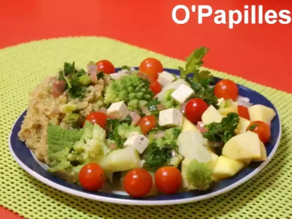 Salade de chou Romanesco, radis noir et tomates cerises