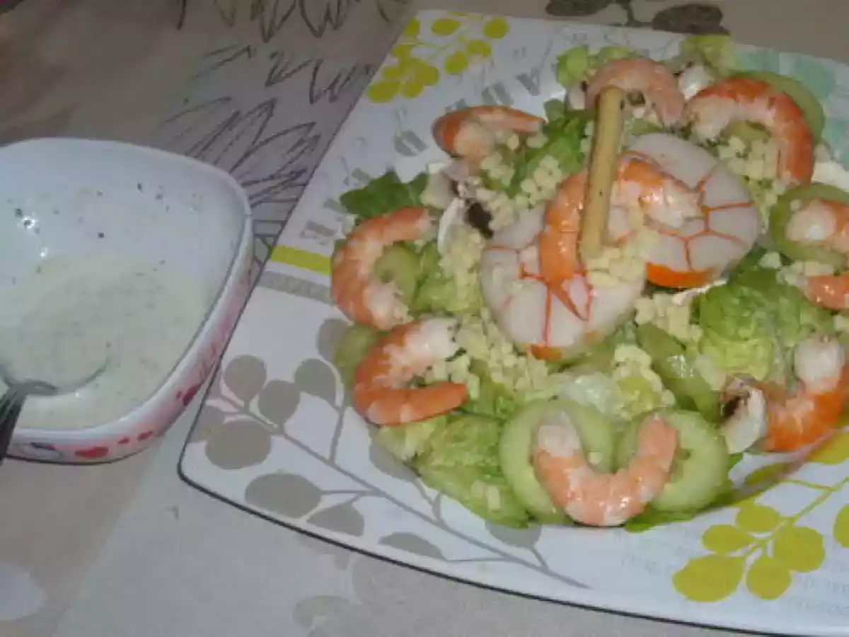 Salade de crevettes légère sauce fromage