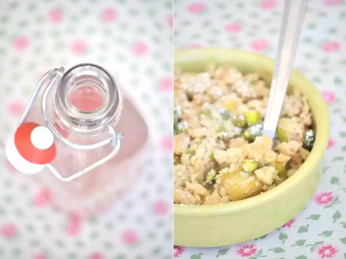 Salade de fèves au chèvre frais et artichauts et Crumble de rhubarbe pistache. - photo 2