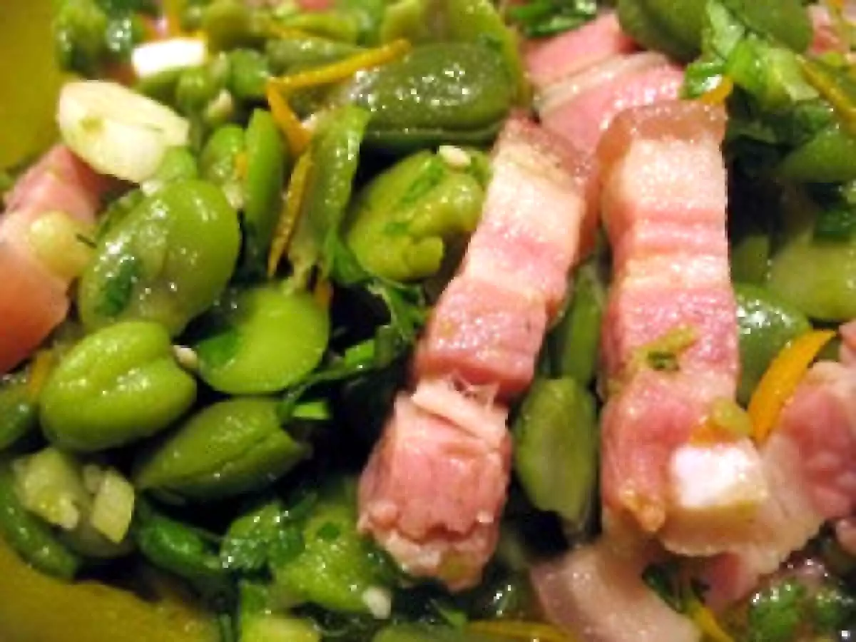 Salade de fèves et lardons et sa vinaigrette à l'orange chaude d'après - photo 2