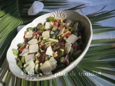 Salade de fèves, serrano et pignons