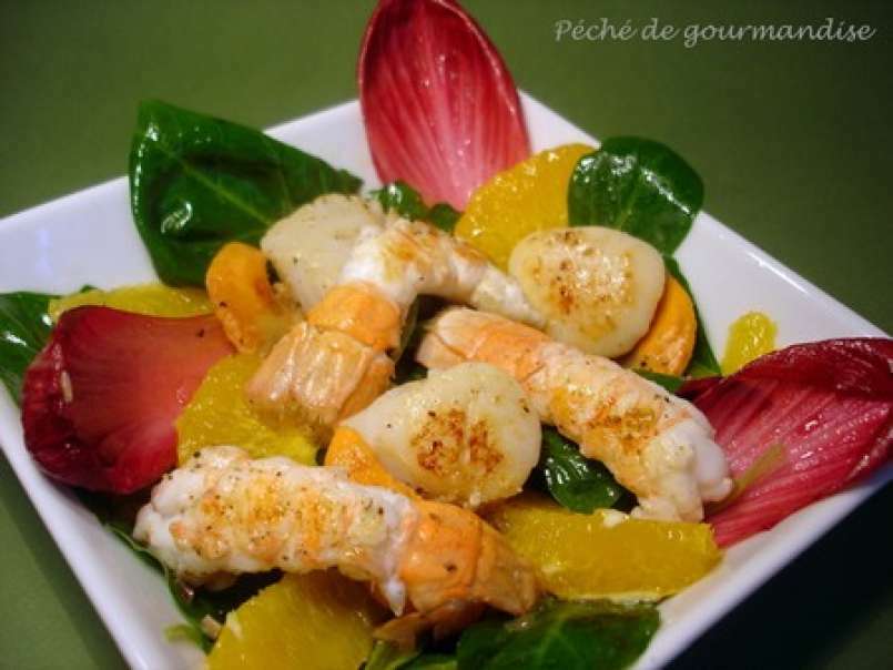 Salade de langoustines, noix de Saint-Jacques et suprêmes d'orange