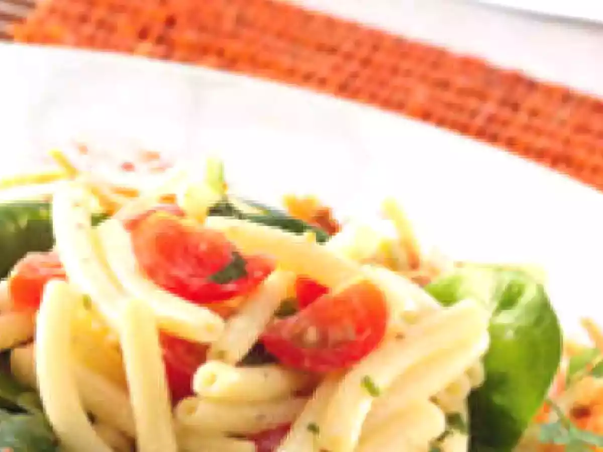 Salade de légumes, macaronis, vinaigrette à la chicorée