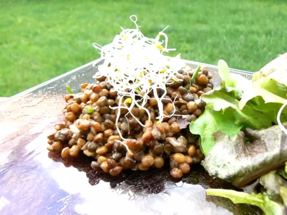 Salade de lentilles à l'huile de noisettes et aux graines germées