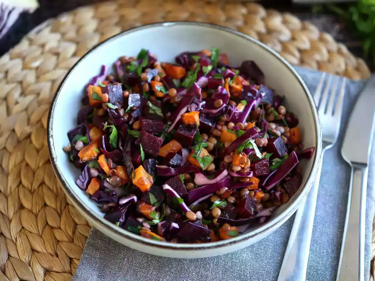 Salade de lentilles, butternut, chou rouge, betterave et persil (parfaite pour l'automne/hiver) - photo 2