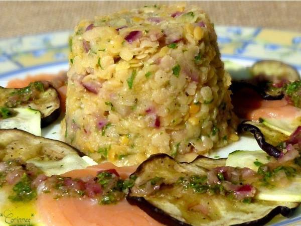 Salade De Lentilles Corail Et Carpaccio De Legumes Saumon Fume