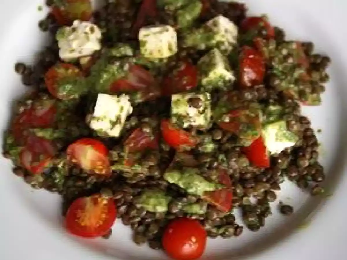 Salade de lentilles, sauce à la roquette