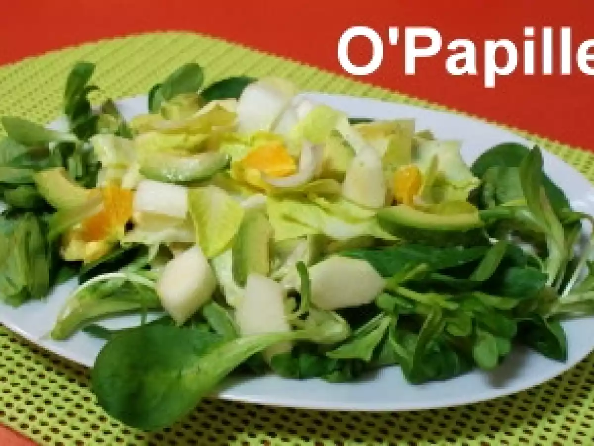 Salade de mâche, endives, poire, orange et avocat