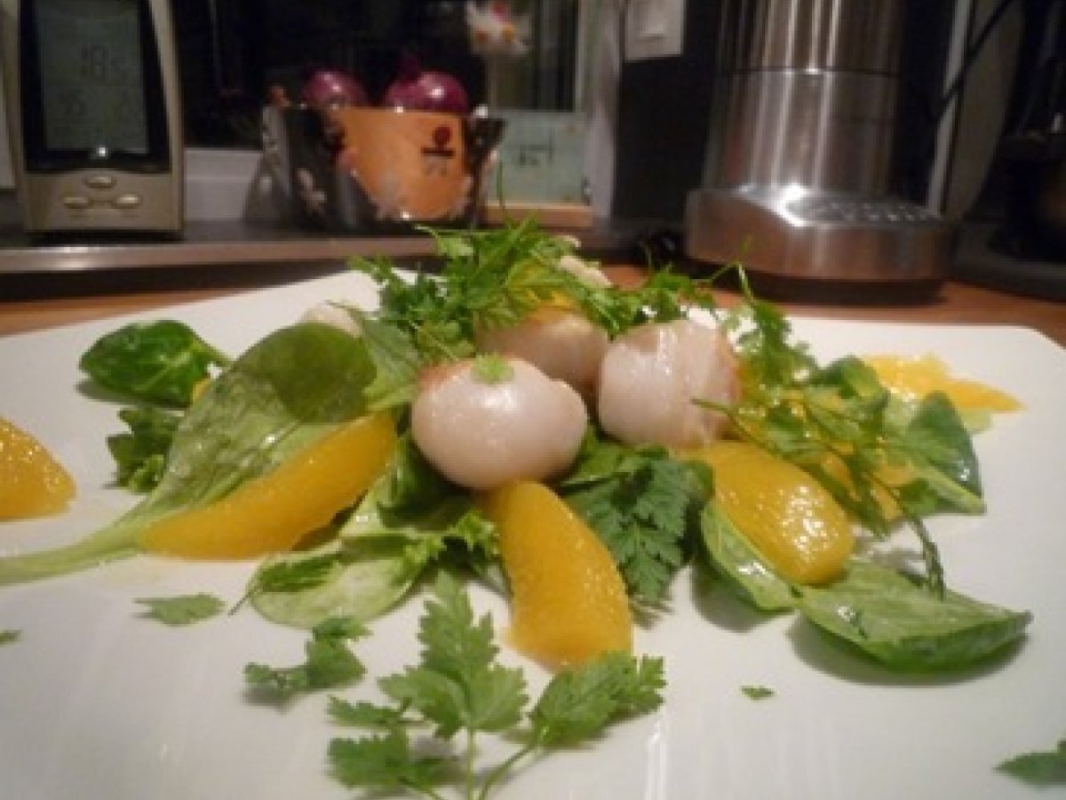 Recette de salade de noix de saint-jacques aux...