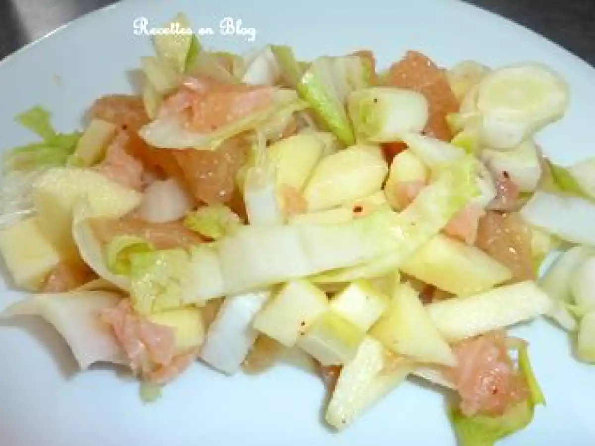 SALADE DE PAMPLEMOUSSES SAUMON FUME ENDIVES ET POMMES - photo 3