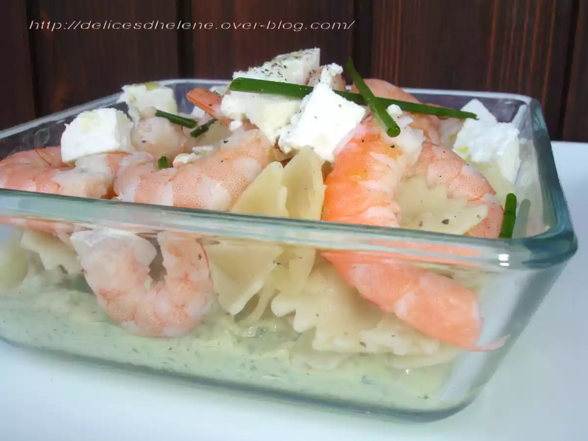 SALADE DE PATES A LA CREME LEGERE D'AVOCATS ET CREVETTES