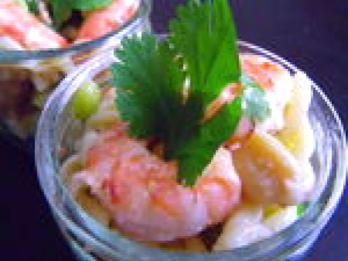 Salade de pâtes, pois cassés et gambas marinées - photo 2