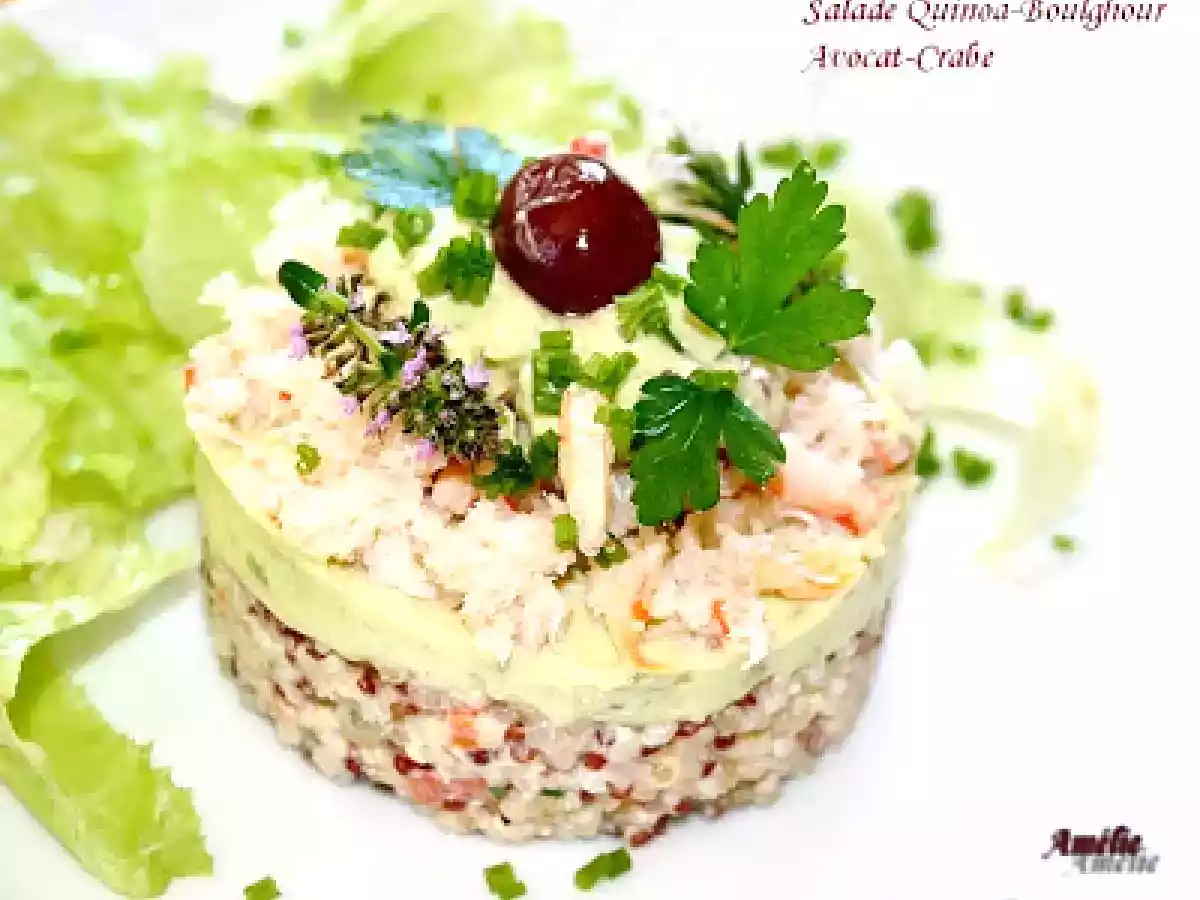 SALADE DE QUINOA ET BOULGOUR, AVOCAT ET CRABE
