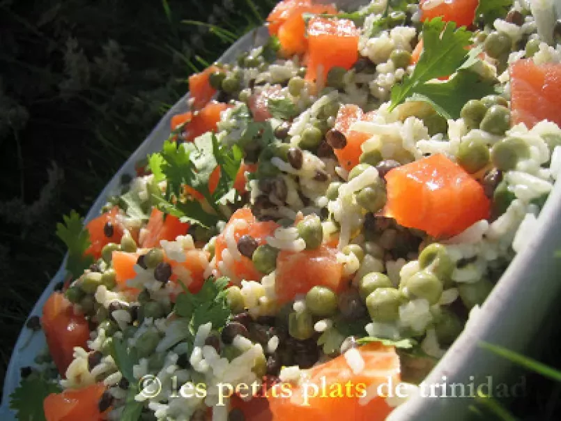 Salade De Riz Lentilles Petits Pois Et Crevettes Au Lait De Coco