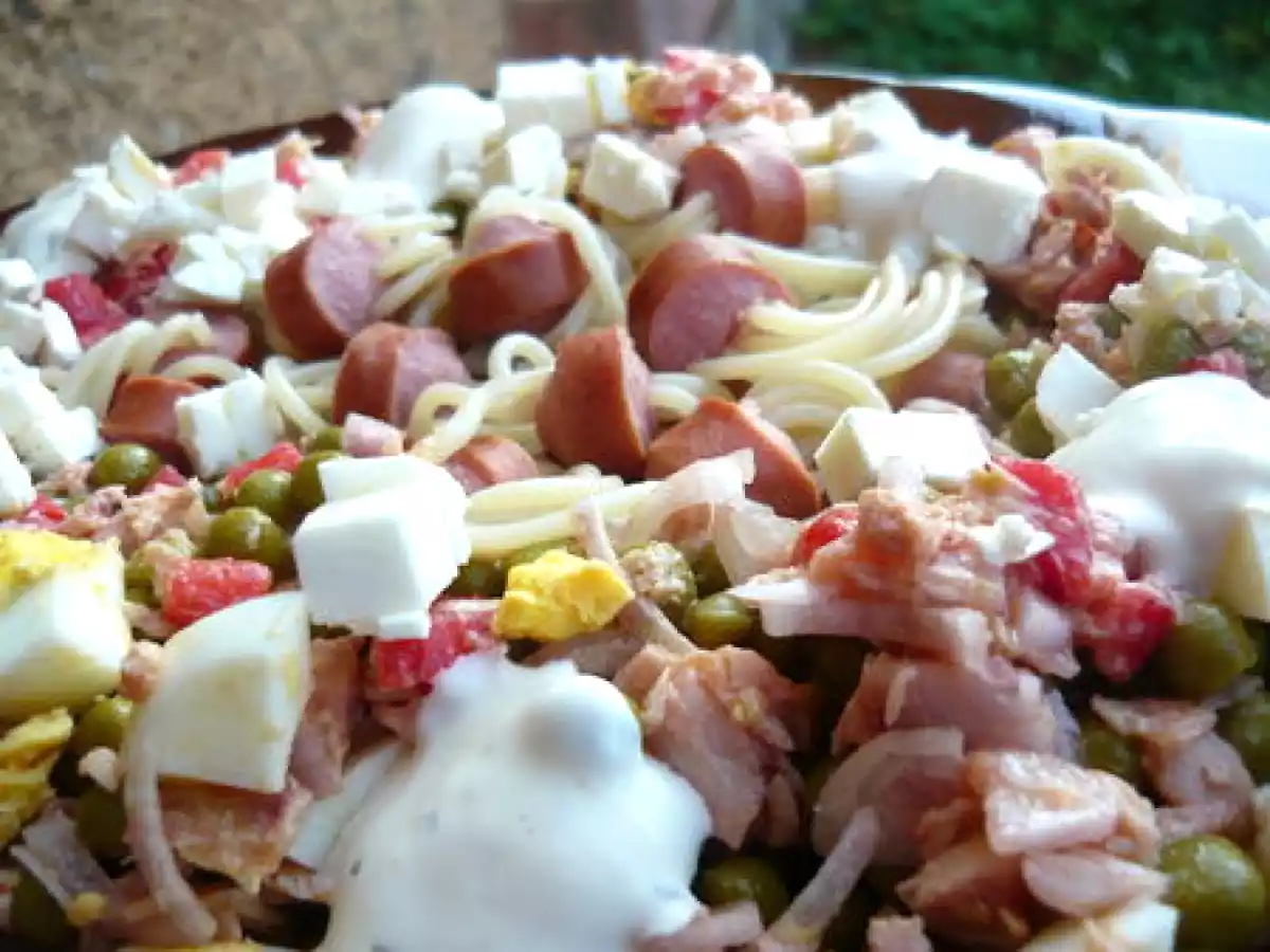 Salade de spaguettis aux saucisses