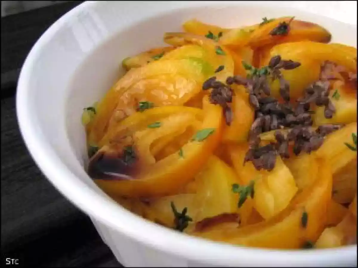 Salade de tomates oranges, lavande & thym