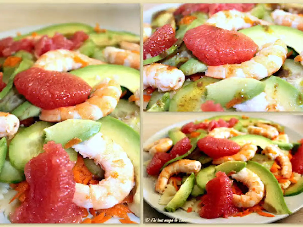 Salade exotique : crevettes, avocat, pamplemousse