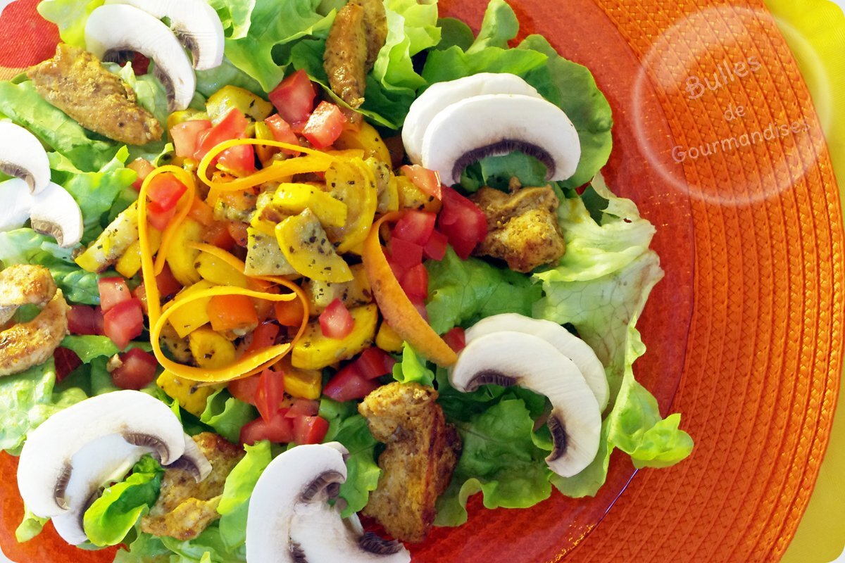 Salade mix en couleurs et poulet épicé Recette Ptitchef