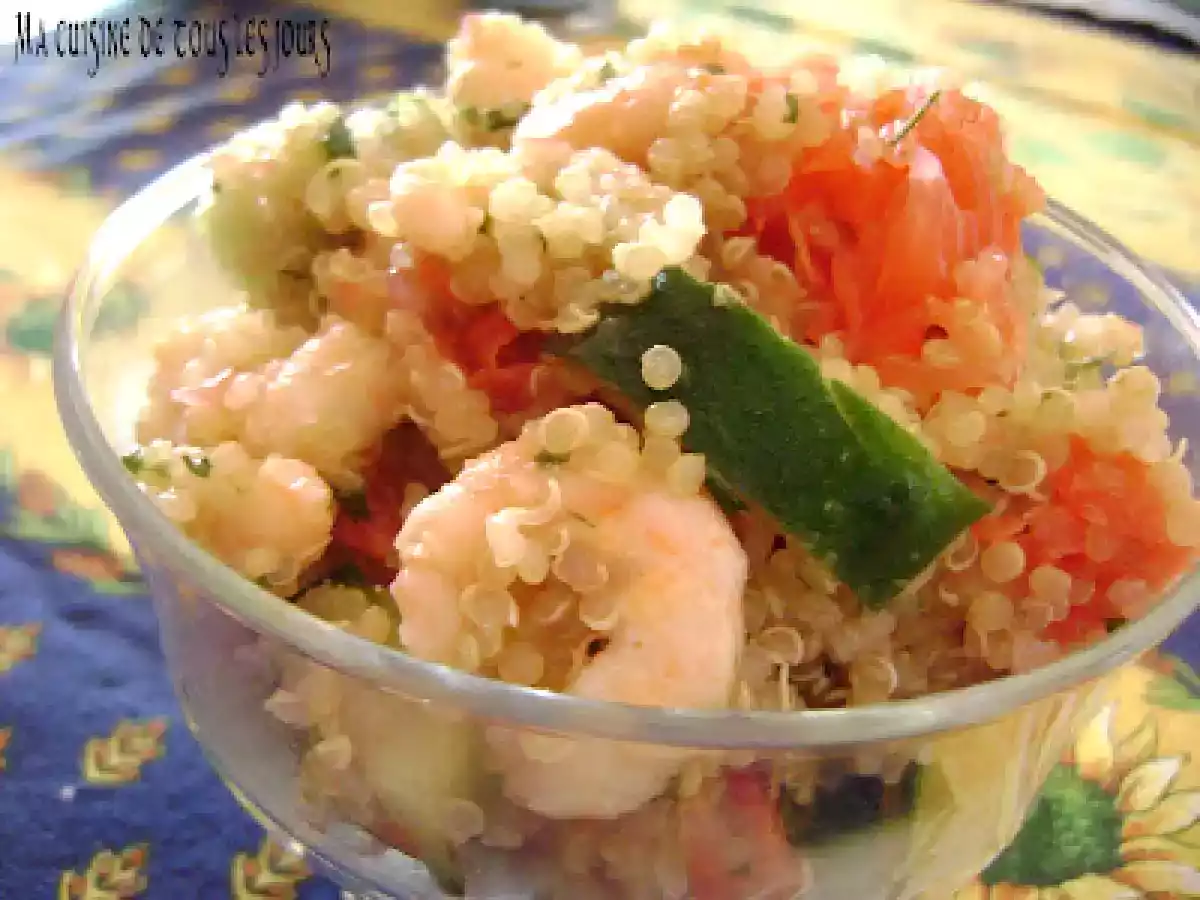 Salade quinoa aux crevettes et vinaigrette citron vin blanc