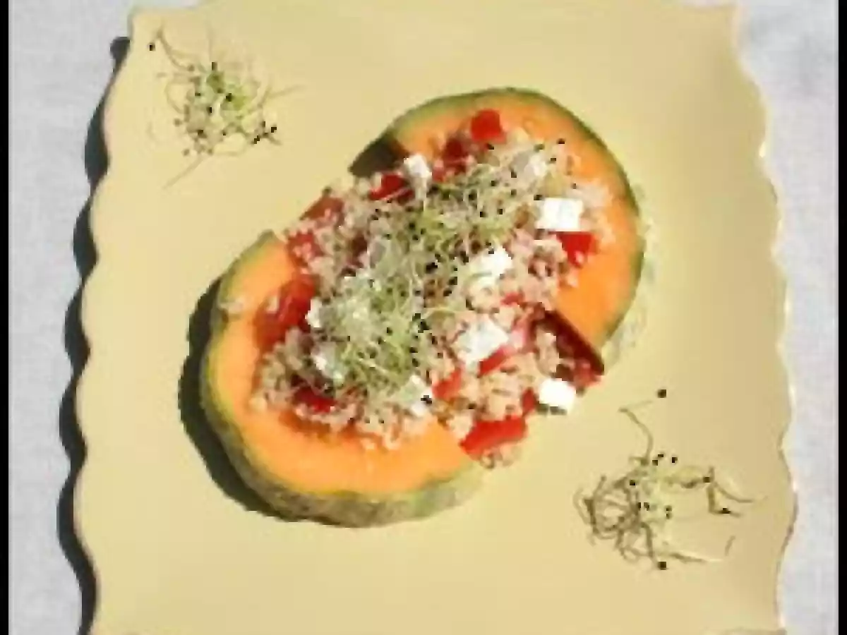 Salade sucrée/salée de boulgour, germes de poireaux et melon