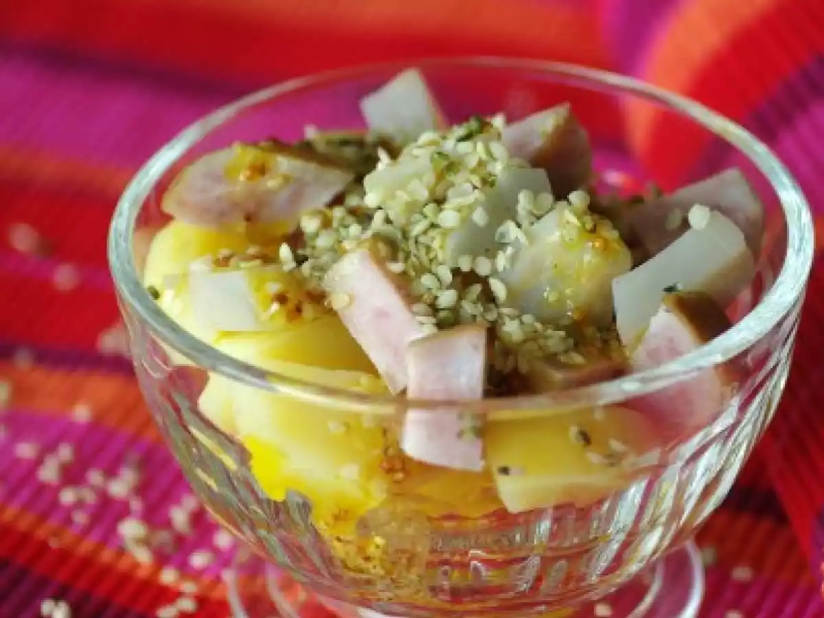 Salade tiède de topinambours, pommes de terre et saucisson à l'ail - photo 2