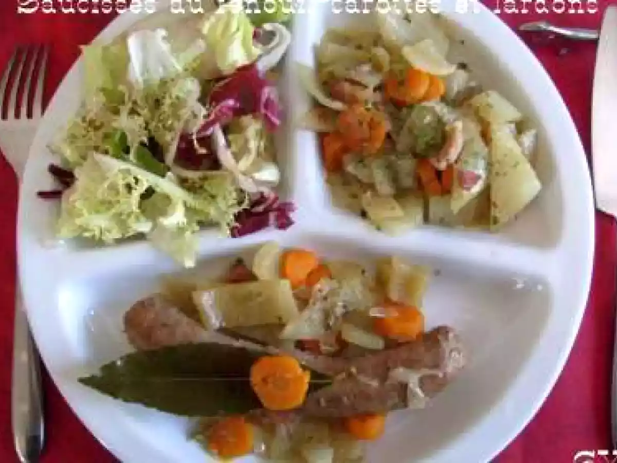 Saucisses au fenouil-carottes et lardons de Mamigoz