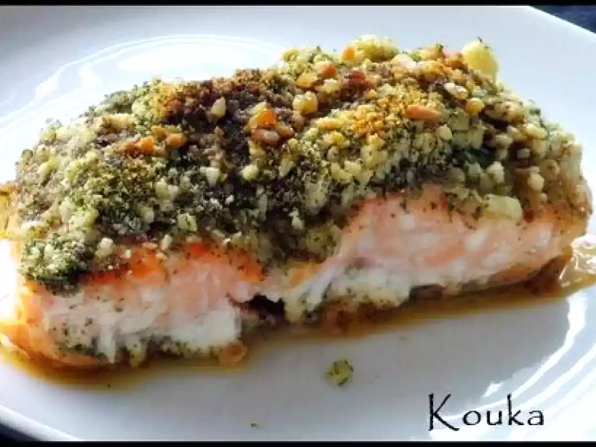 Saumon en croûte aux herbes et sauce soja caramélisée