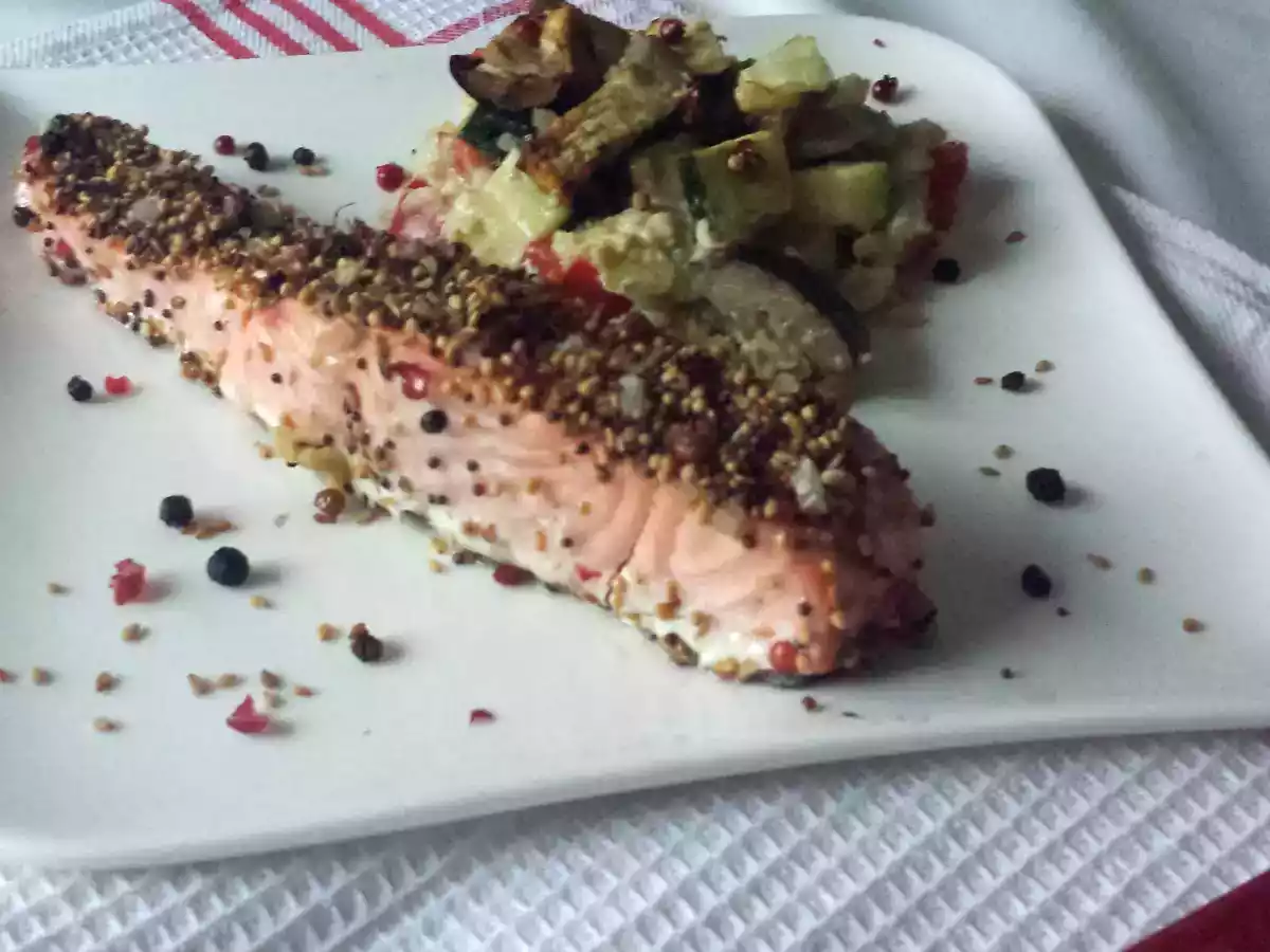 Saumon en croûte d'épices, flan aux légumes - photo 2