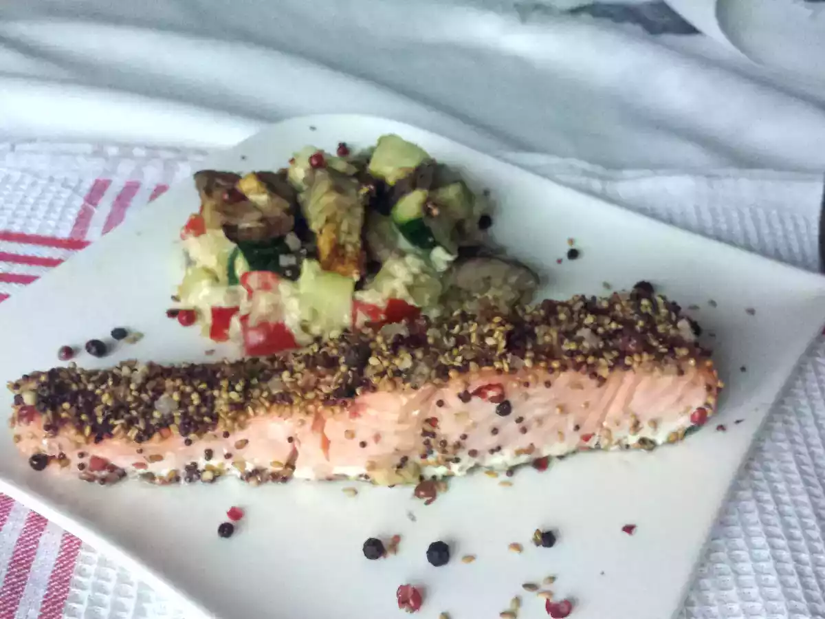 Saumon en croûte d'épices, flan aux légumes - photo 4