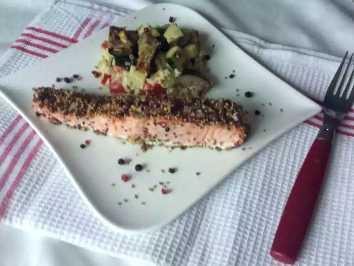 Saumon en croûte d'épices, flan aux légumes - photo 5