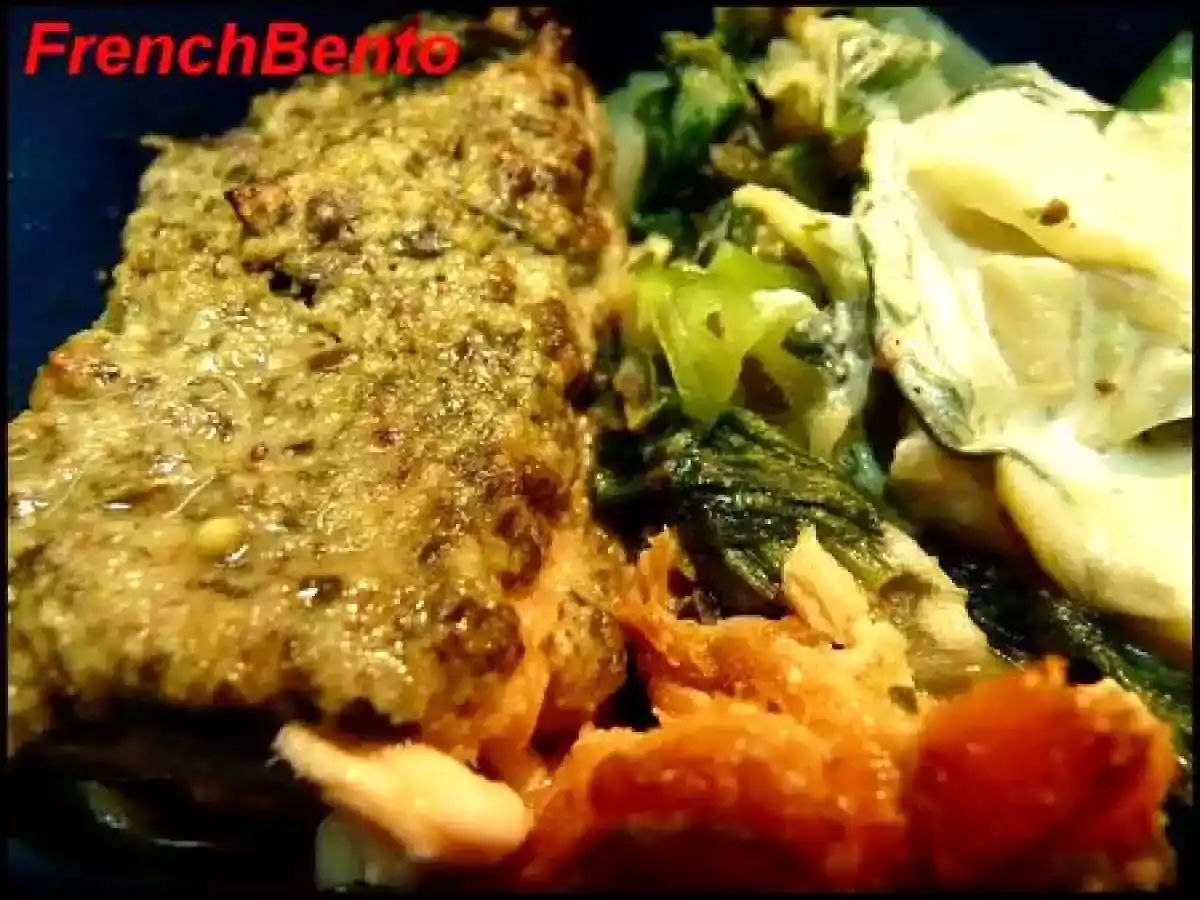 Saumon en croûte de pesto aux amandes