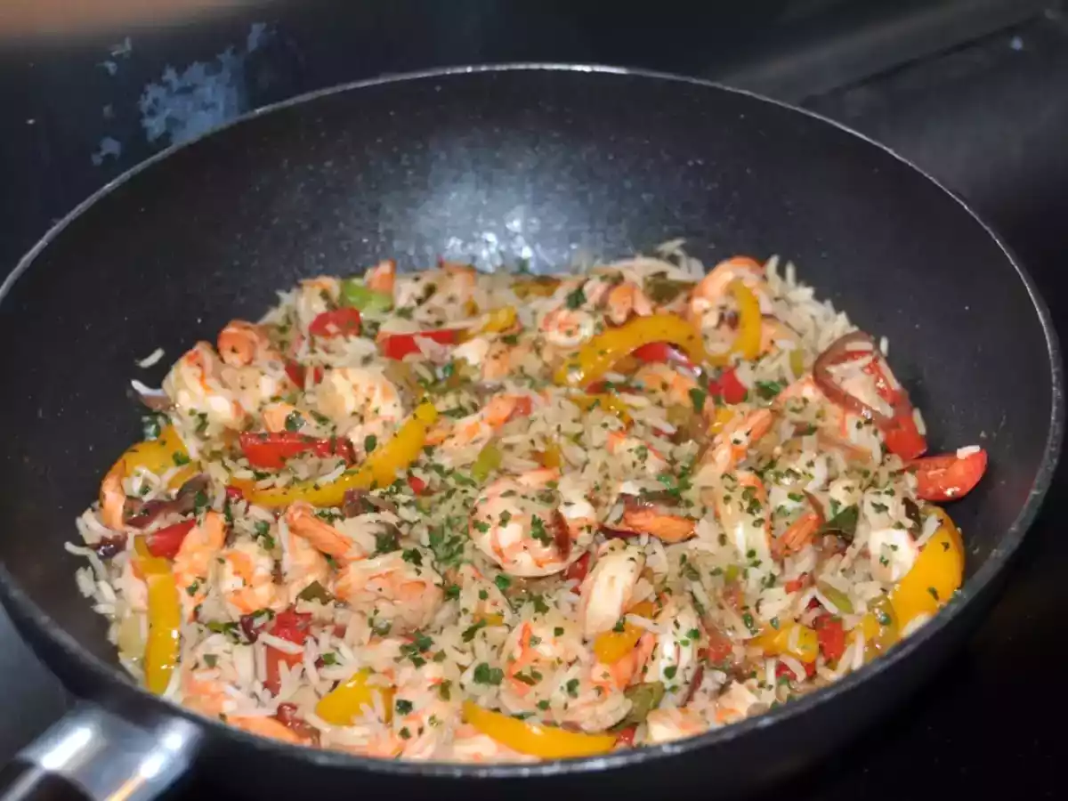 Sauté de riz aux crevettes (IG bas)