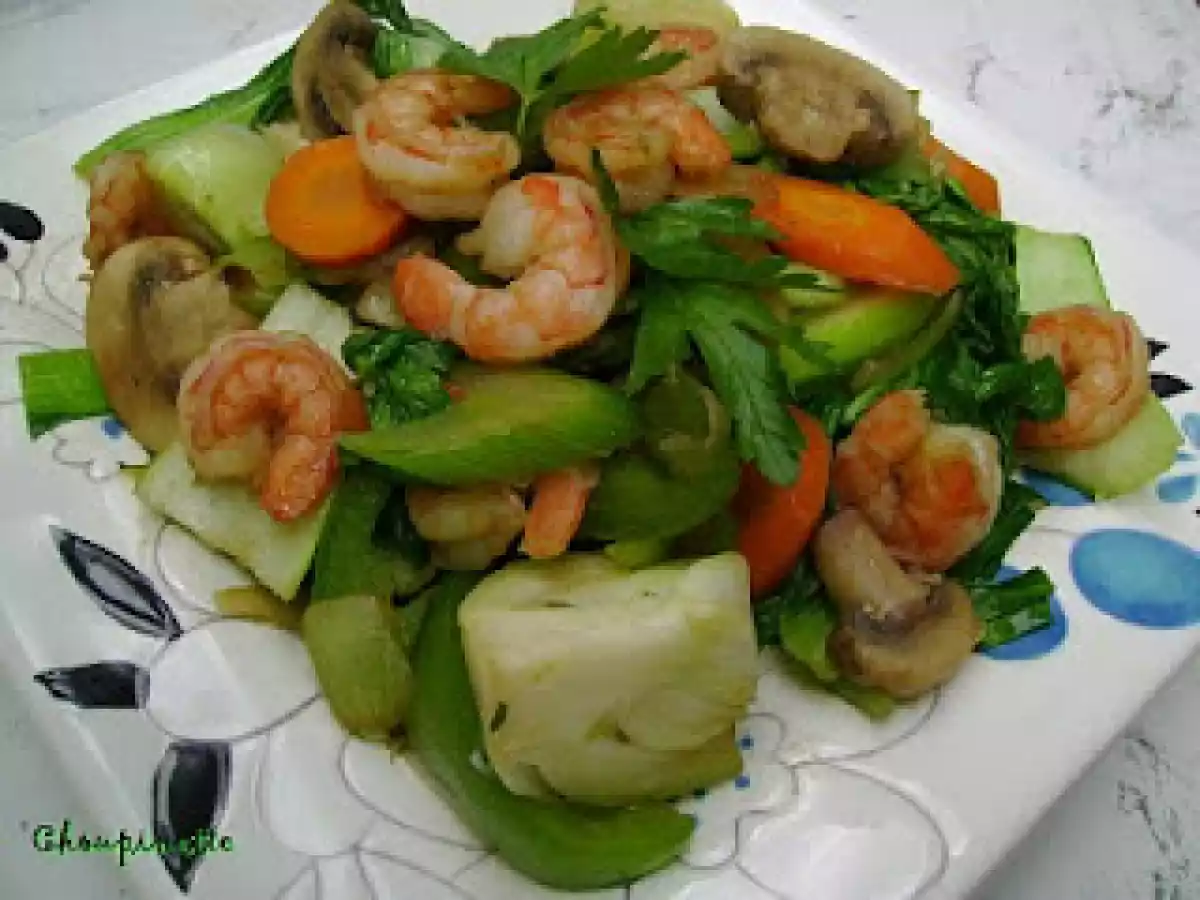 ~ Sauté oriental de bok choy et crevettes~