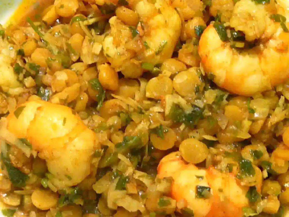 Scampi (Crevettes) aux Channa Dal
